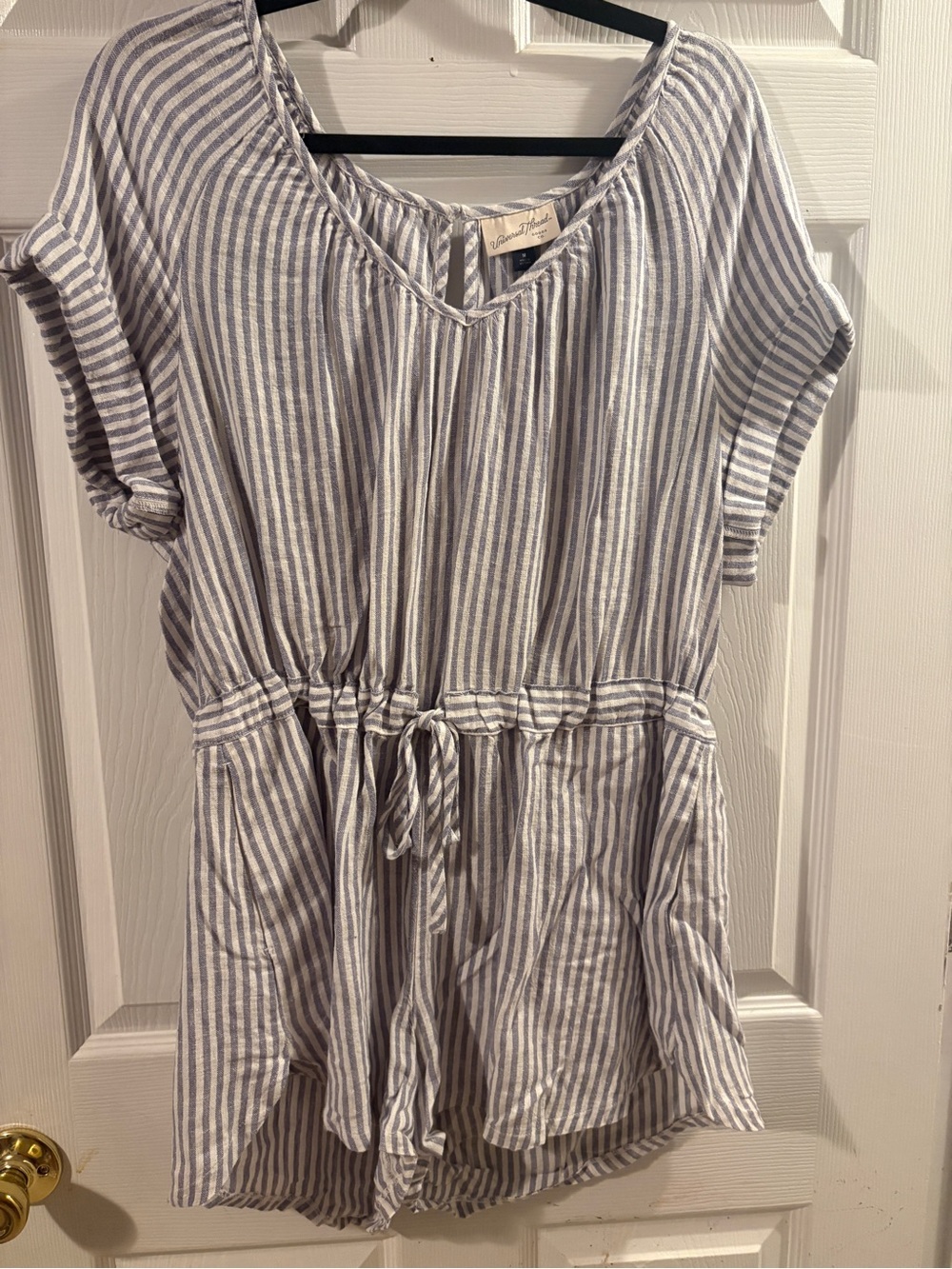 Universal Thread Blue & White Striped Drawstring Romper